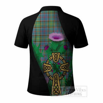 Whitelaw Tartan Crest Polo Shirt Celtic Cross Thistle Flowers