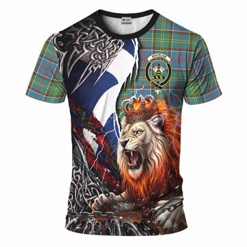 Whitelaw Tartan Crest T-Shirt Heritage Flag Grunge Celtic Knot and Lion Rampant