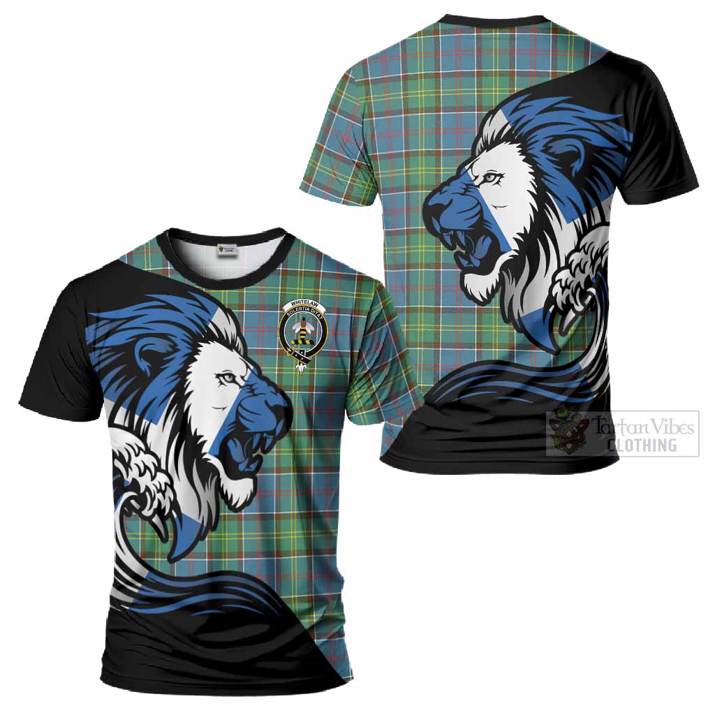 Whitelaw Tartan Crest T-Shirt Scottish Golden Lions Wave Flow