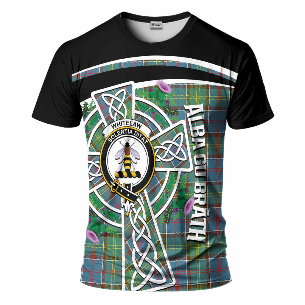 Whitelaw Tartan Crest T-Shirt Scottish Thistle Celtic Cross Alba Gu Brath