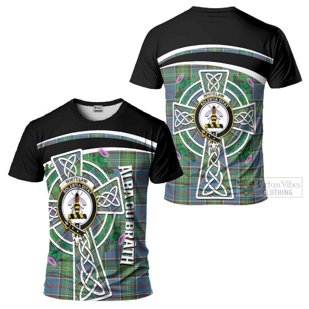 Whitelaw Tartan Crest T-Shirt Scottish Thistle Celtic Cross Alba Gu Brath