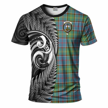 Whitelaw Tartan Crest T-Shirt With New Zealand Silver Fern Maori Koru
