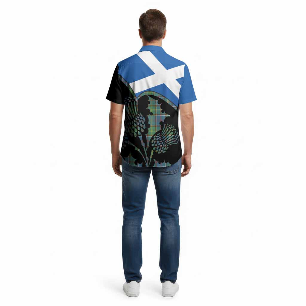 Whitelaw Tartan Family Crest Cotton Hawaiian Shirt Scotland Thistle Floral Flag Style