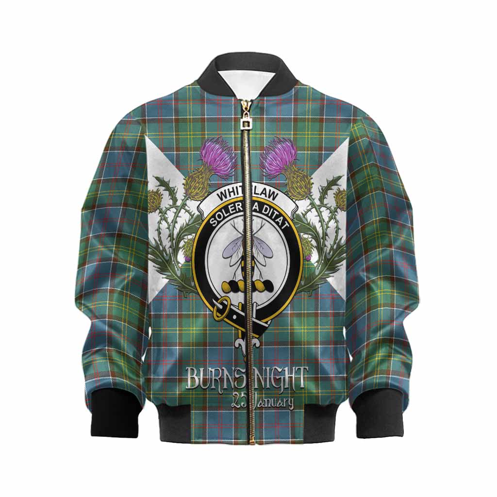 Whitelaw Tartan Family Crest Kid Bomber Jacket Scottish Burns Night Thistle Floral