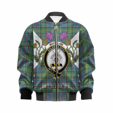 Whitelaw Tartan Family Crest Kid Bomber Jacket Scottish Burns Night Thistle Floral