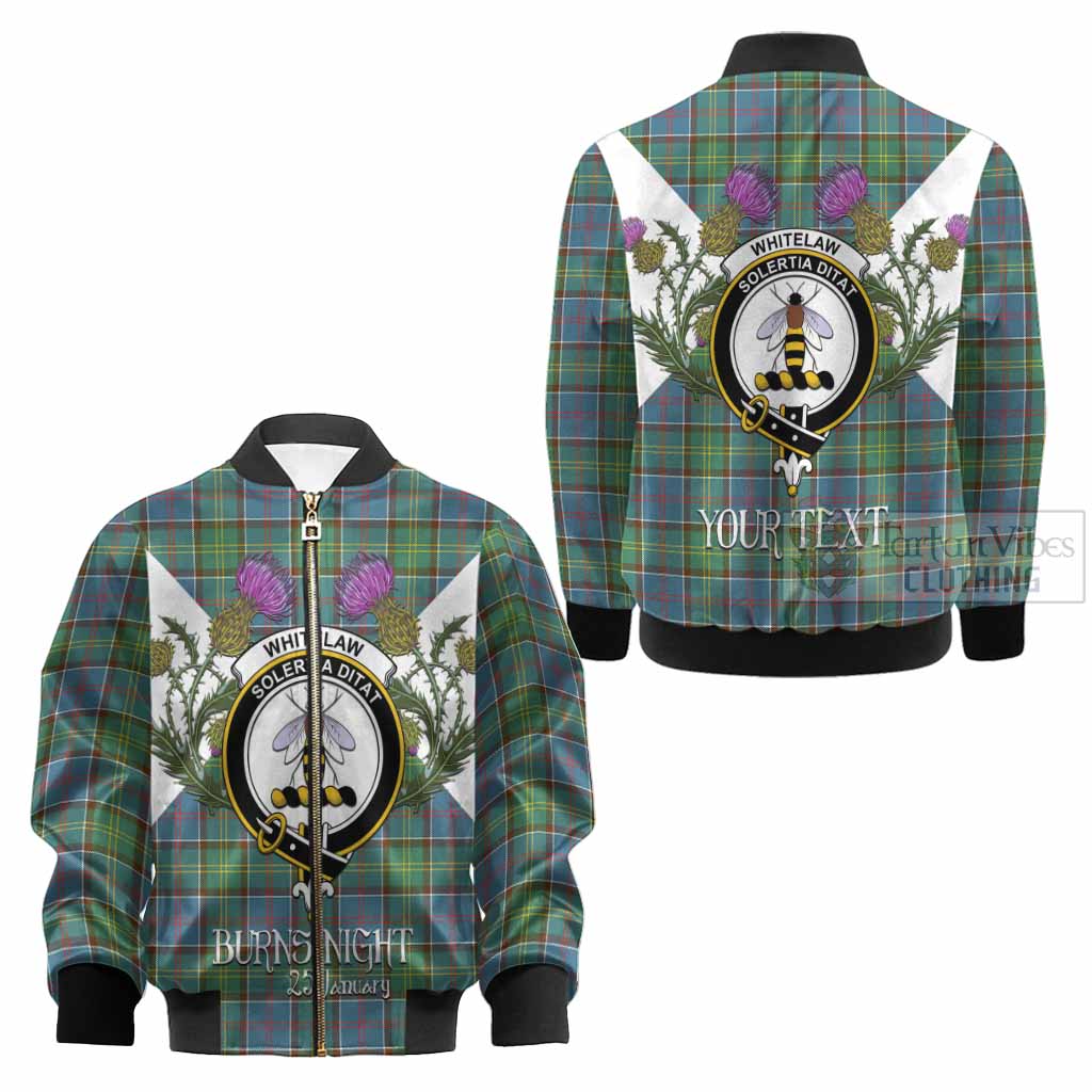 Whitelaw Tartan Family Crest Kid Bomber Jacket Scottish Burns Night Thistle Floral