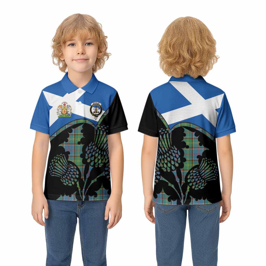Whitelaw Tartan Family Crest Kid Polo Shirt Scotland Thistle Floral Flag Style