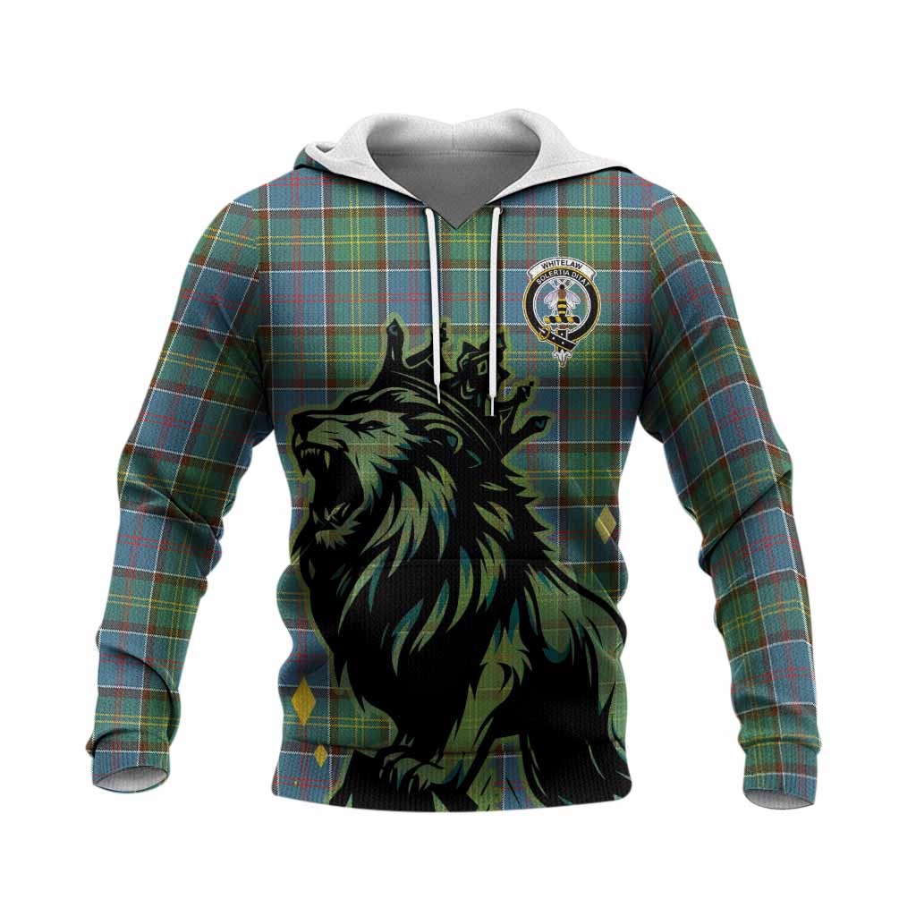 Whitelaw Tartan Family Crest Knitted Hoodie Crowned Lion Roaring