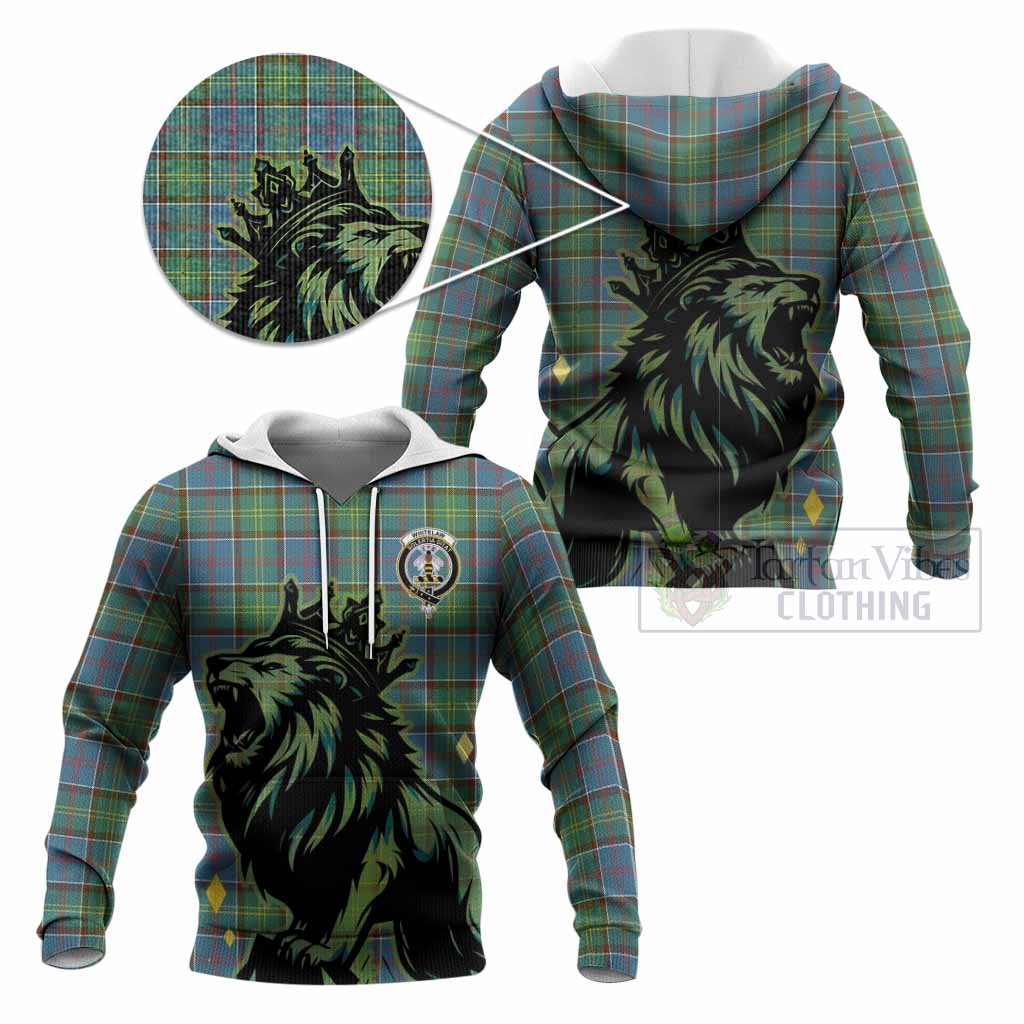 Whitelaw Tartan Family Crest Knitted Hoodie Crowned Lion Roaring