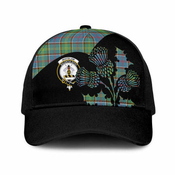 Whitelaw Tartan Family Crest Mesh Trucker Cap Scotland Thistle Floral Flag Style