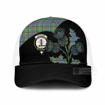 Whitelaw Tartan Family Crest Mesh Trucker Cap Scotland Thistle Floral Flag Style