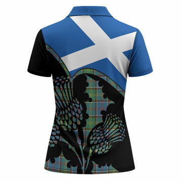 Whitelaw Tartan Family Crest Women Polo Shirt Scotland Thistle Floral Flag Style