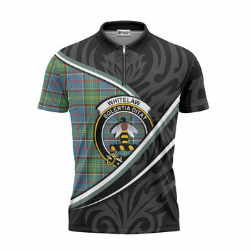 Whitelaw Tartan Family Crest Zipper Polo Shirt Celtic Scottish Thistle Floral Unisex - Tartan Vibes Clothing