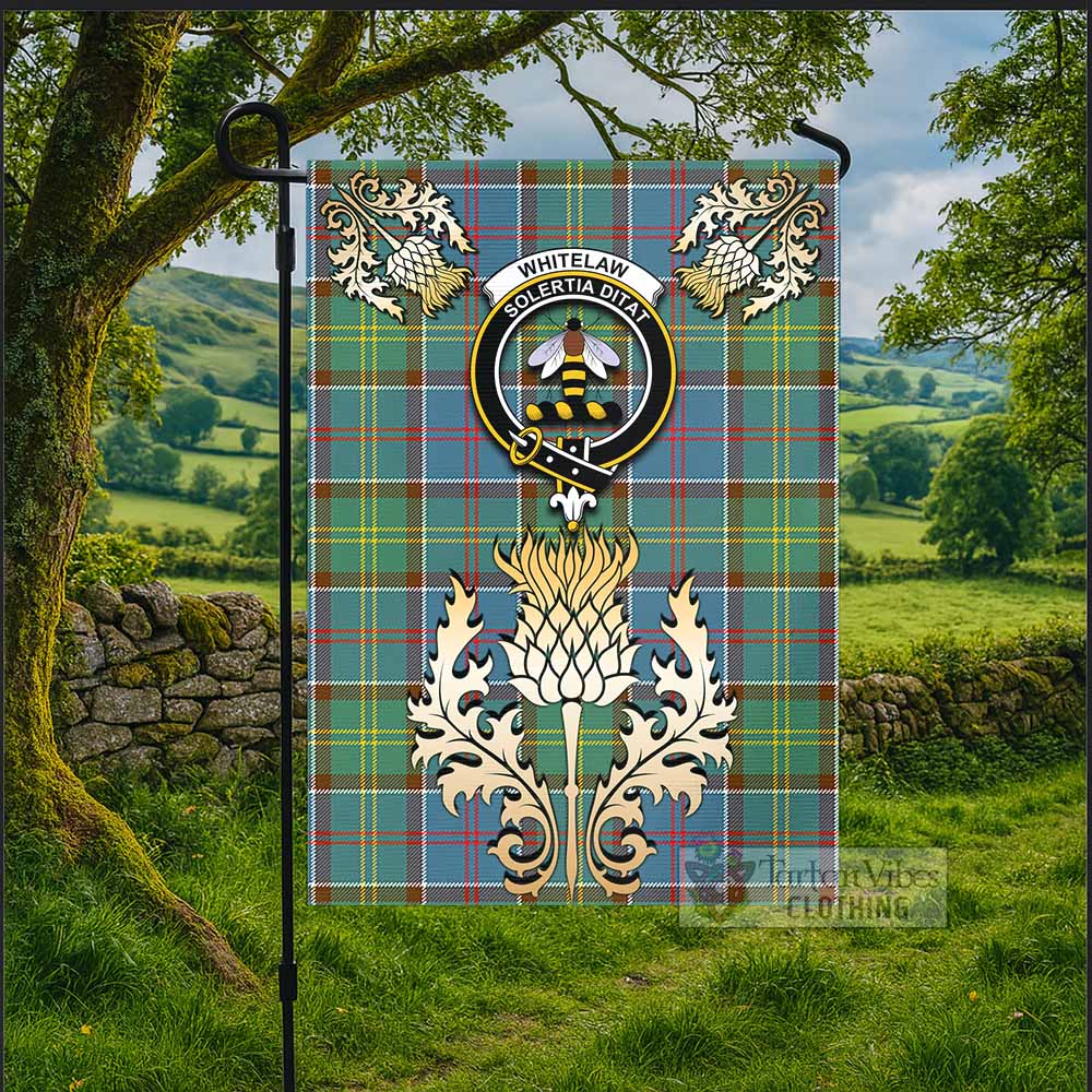 Whitelaw Tartan Garden Flag with Golden Regal Scottish Thistle Emblem - Tartan Vibes Clothing