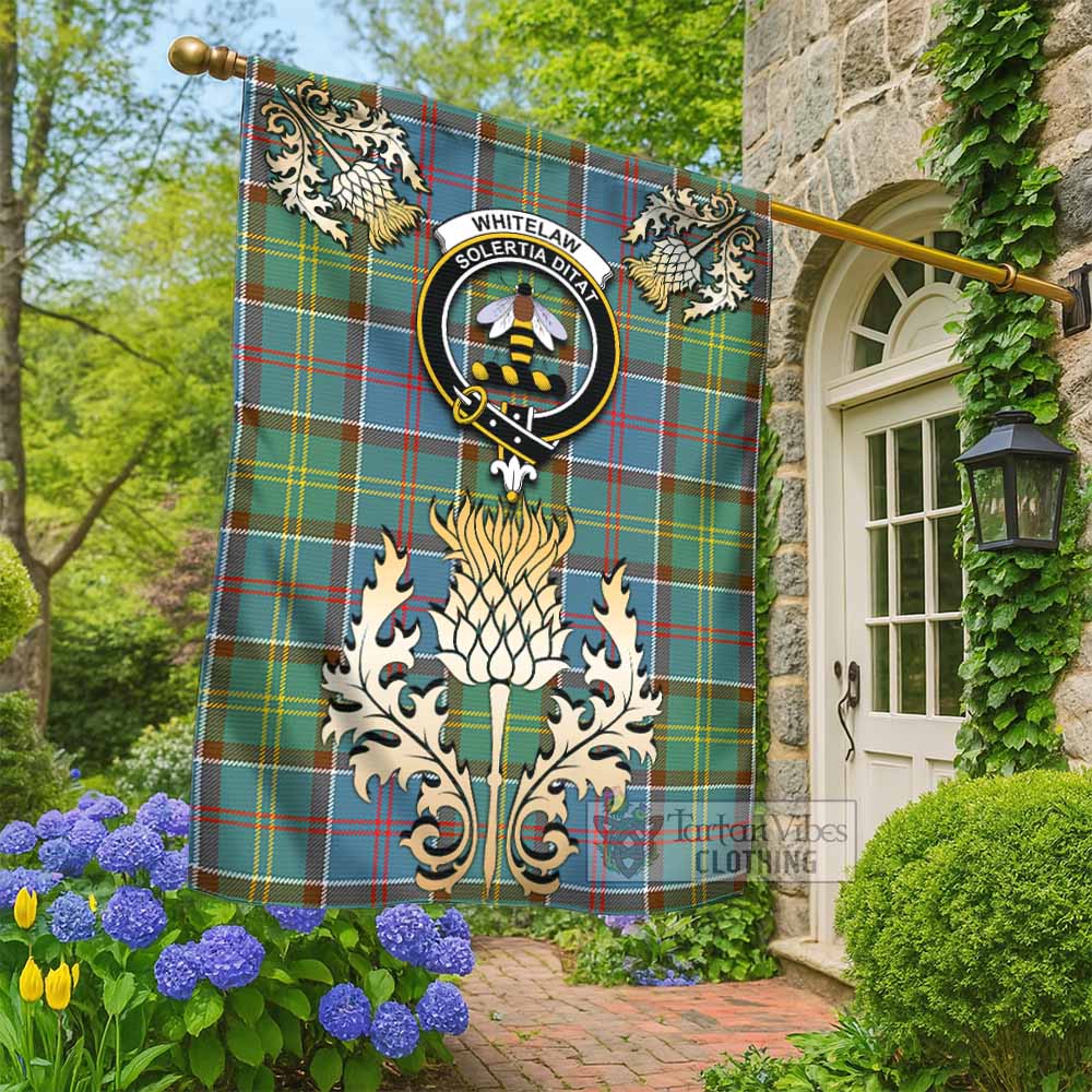 Whitelaw Tartan Garden Flag with Golden Regal Scottish Thistle Emblem - Tartan Vibes Clothing