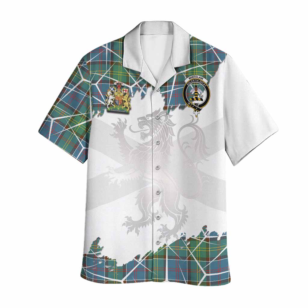 Whitelaw Tartan Hawaiian Shirt with Family Crest and Lion Rampant Grunge Style