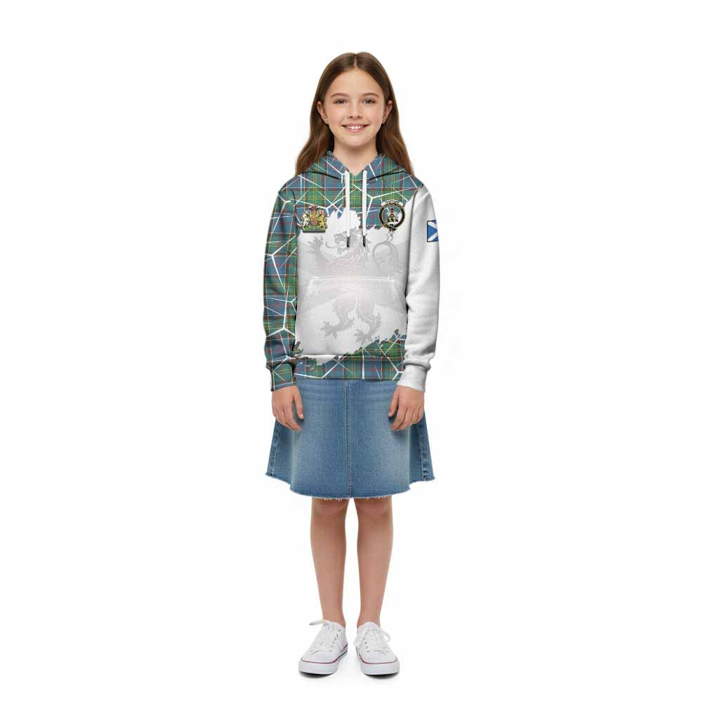 Whitelaw Tartan Kid Hoodie with Family Crest and Lion Rampant Grunge Style