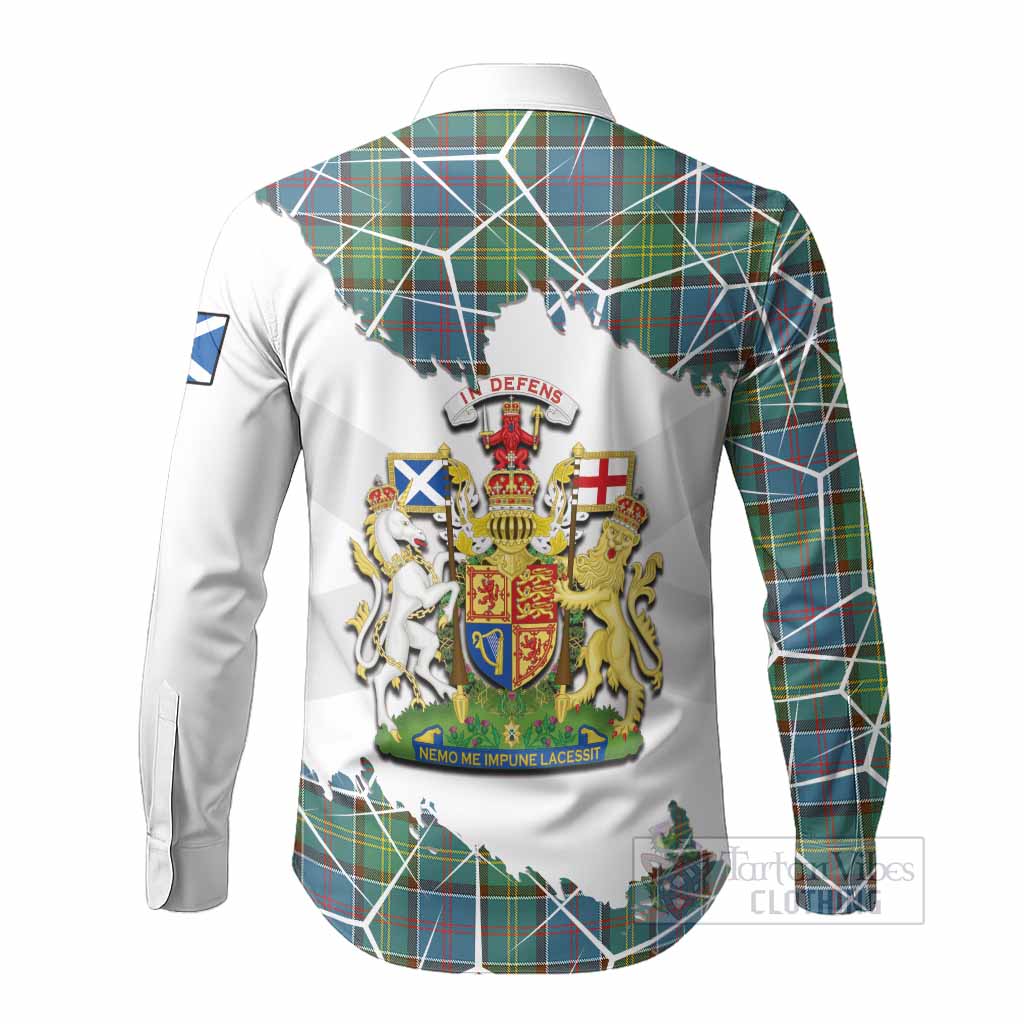 Whitelaw Tartan Long Sleeve Button Shirts with Family Crest and Lion Rampant Grunge Style