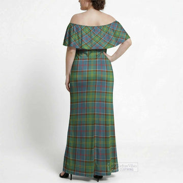 Whitelaw Tartan Off Shoulder Ruffle Maxi Dress