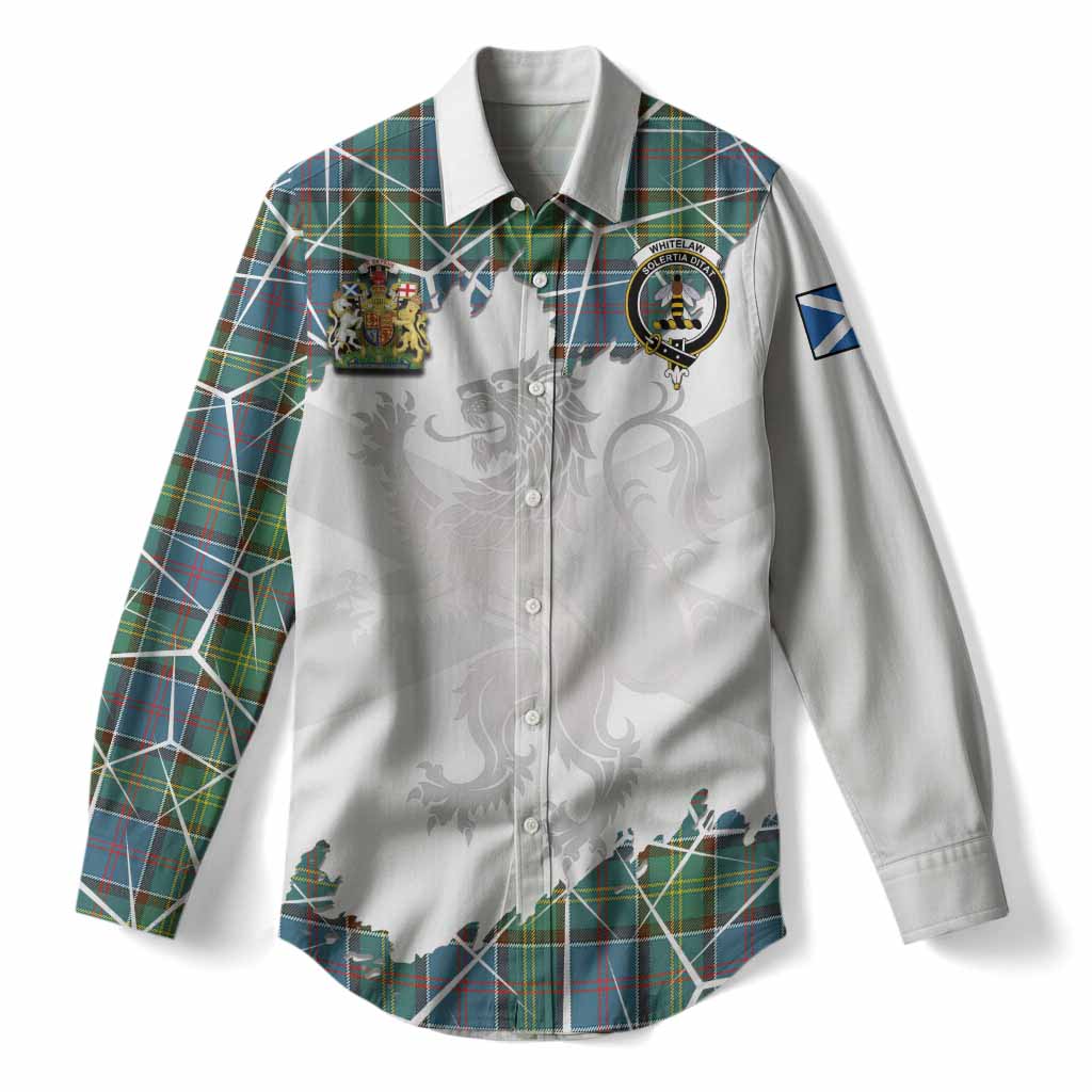 Whitelaw Tartan Women Casual Shirt with Family Crest and Lion Rampant Grunge Style