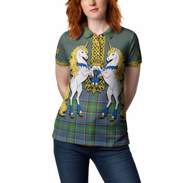 Whitelaw Tartan Women Polo Shirt Unicorn Celtic Knot And Thistle Emblem