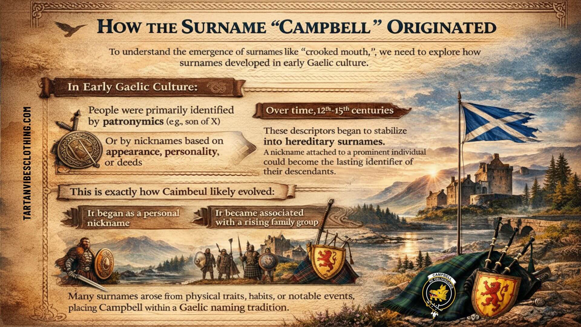 How the Campbell surname originated in Gaelic culture and became a hereditary Scottish clan name