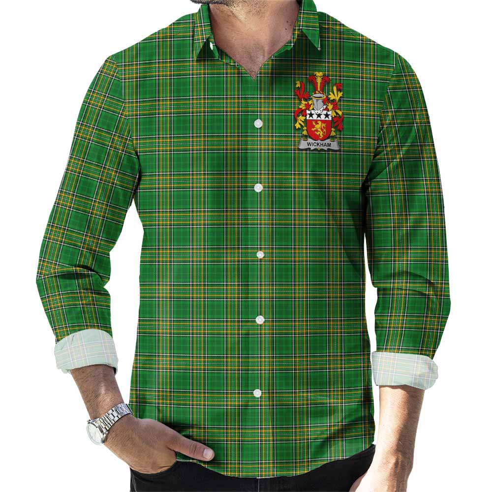 Wickham Irish Clan Tartan Long Sleeve Button Up with Coat of Arms Men's Shirt - Tartan Vibes Clothing