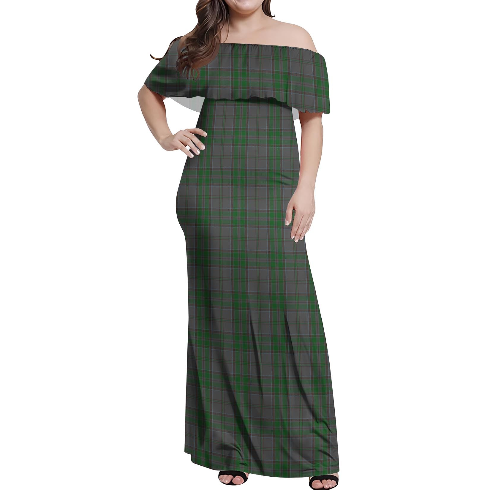 Wicklow County Ireland Tartan Off Shoulder Long Dress Women's Dress - Tartan Vibes Clothing