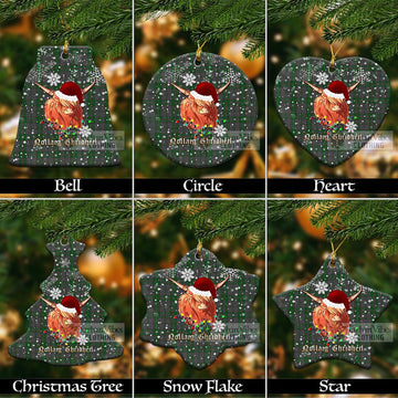 Wicklow County Ireland Tartan Christmas Ceramic Ornaments with Twinkle Highland Cattle