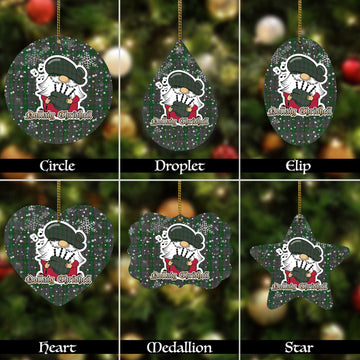 Wicklow County Ireland Tartan Christmas Ornaments with Scottish Gnome Playing Bagpipes
