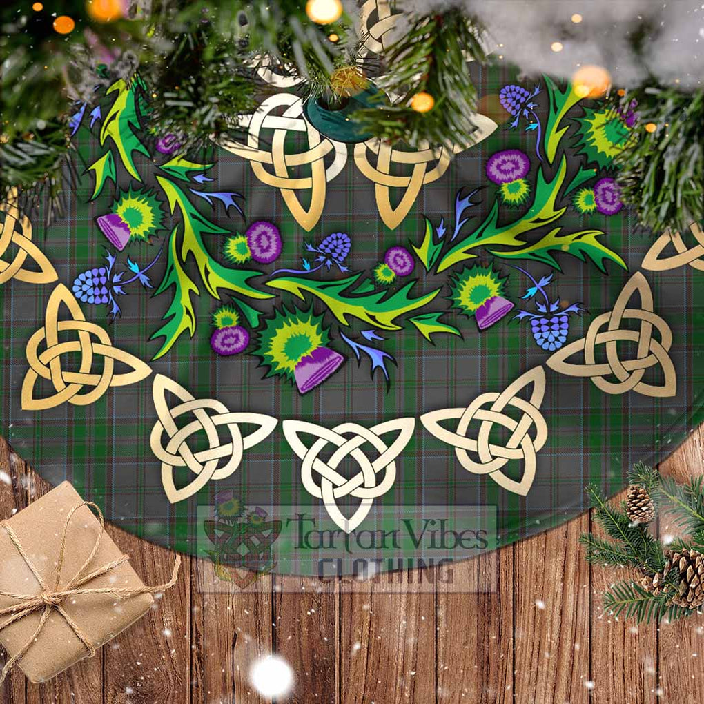 Tartan Vibes Clothing Wicklow County Ireland Tartan Christmas Tree Skirt with Thistle Celtic Knot Style