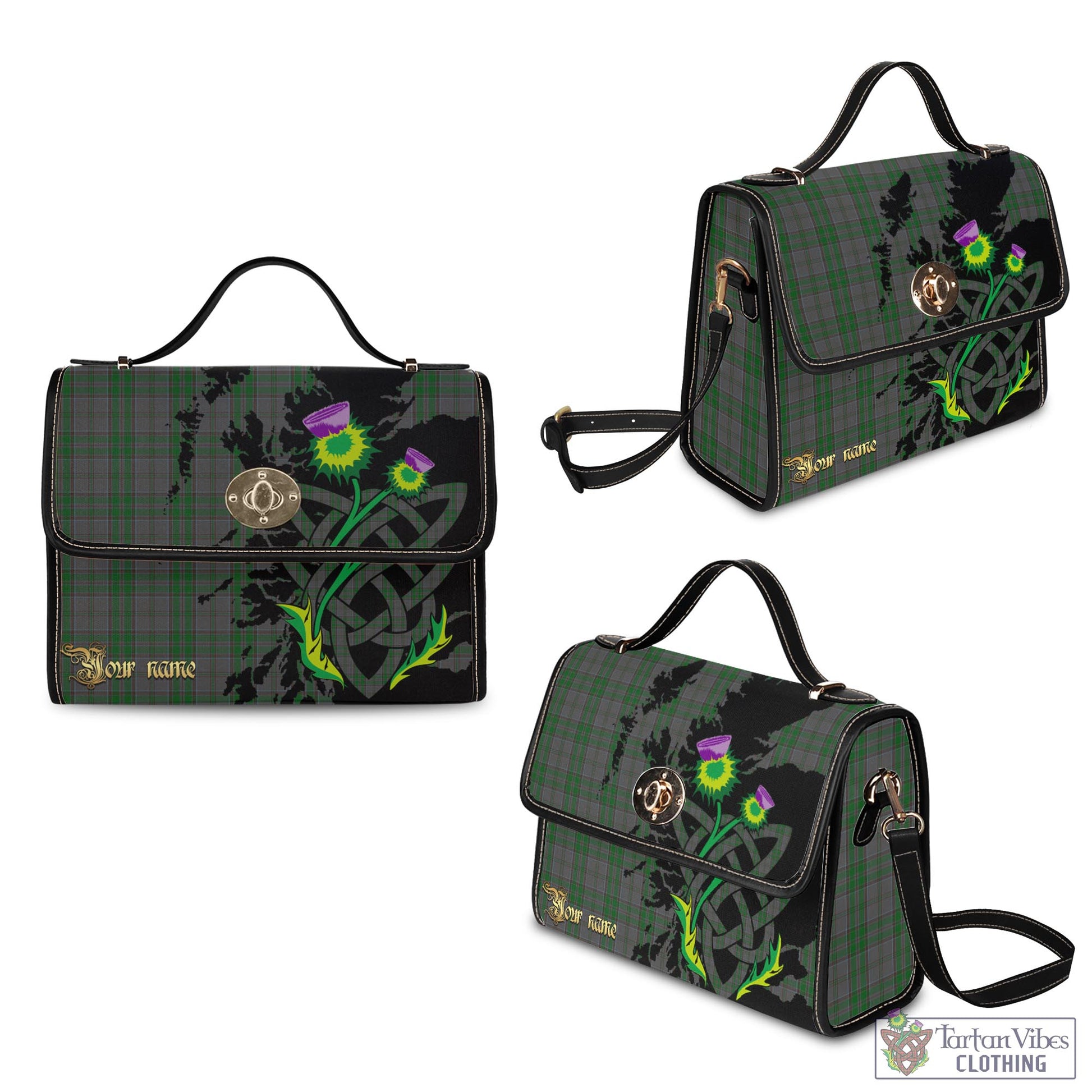 Tartan Vibes Clothing Wicklow County Ireland Tartan Waterproof Canvas Bag with Scotland Map and Thistle Celtic Accents