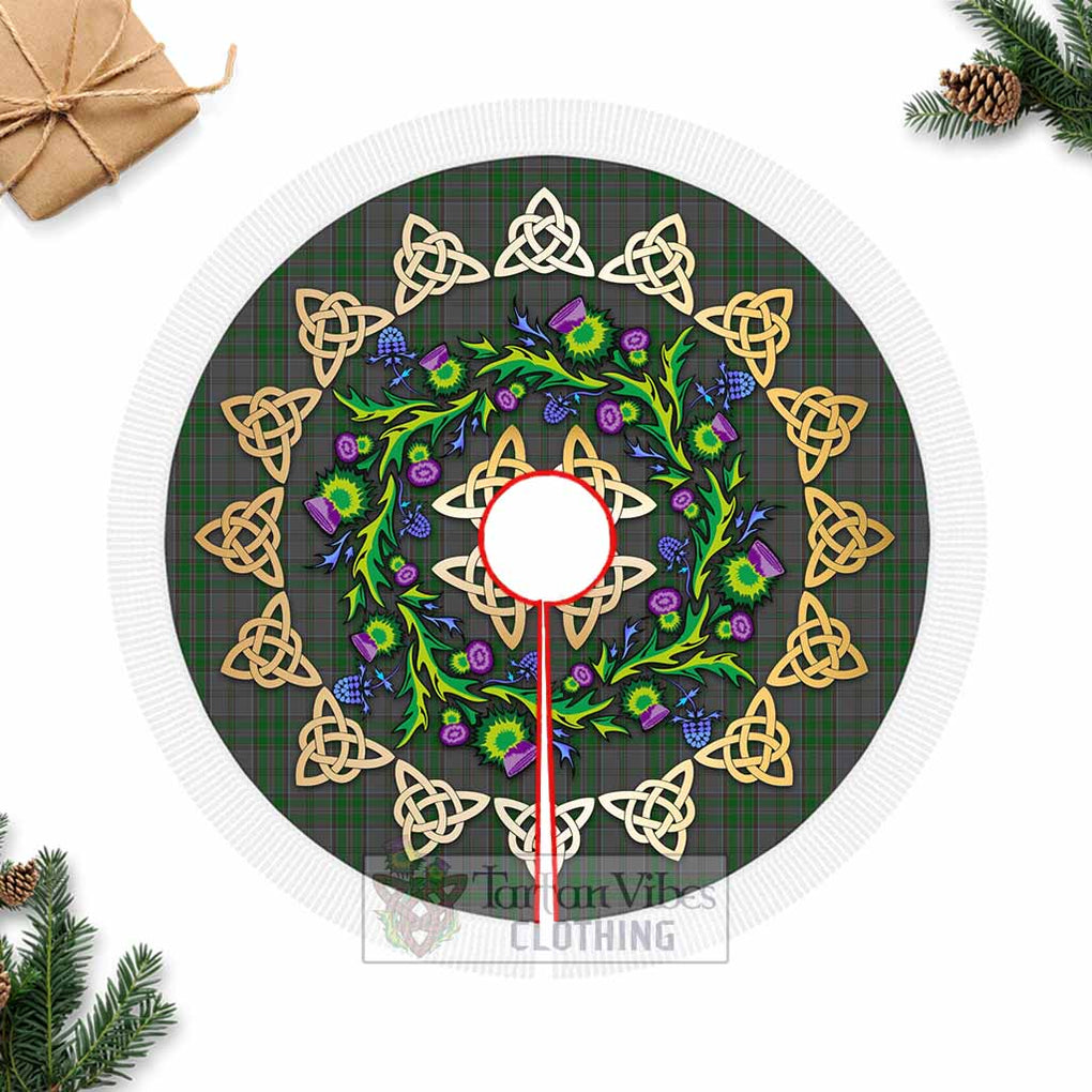 Tartan Vibes Clothing Wicklow County Ireland Tartan Christmas Tree Skirt with Thistle Celtic Knot Style