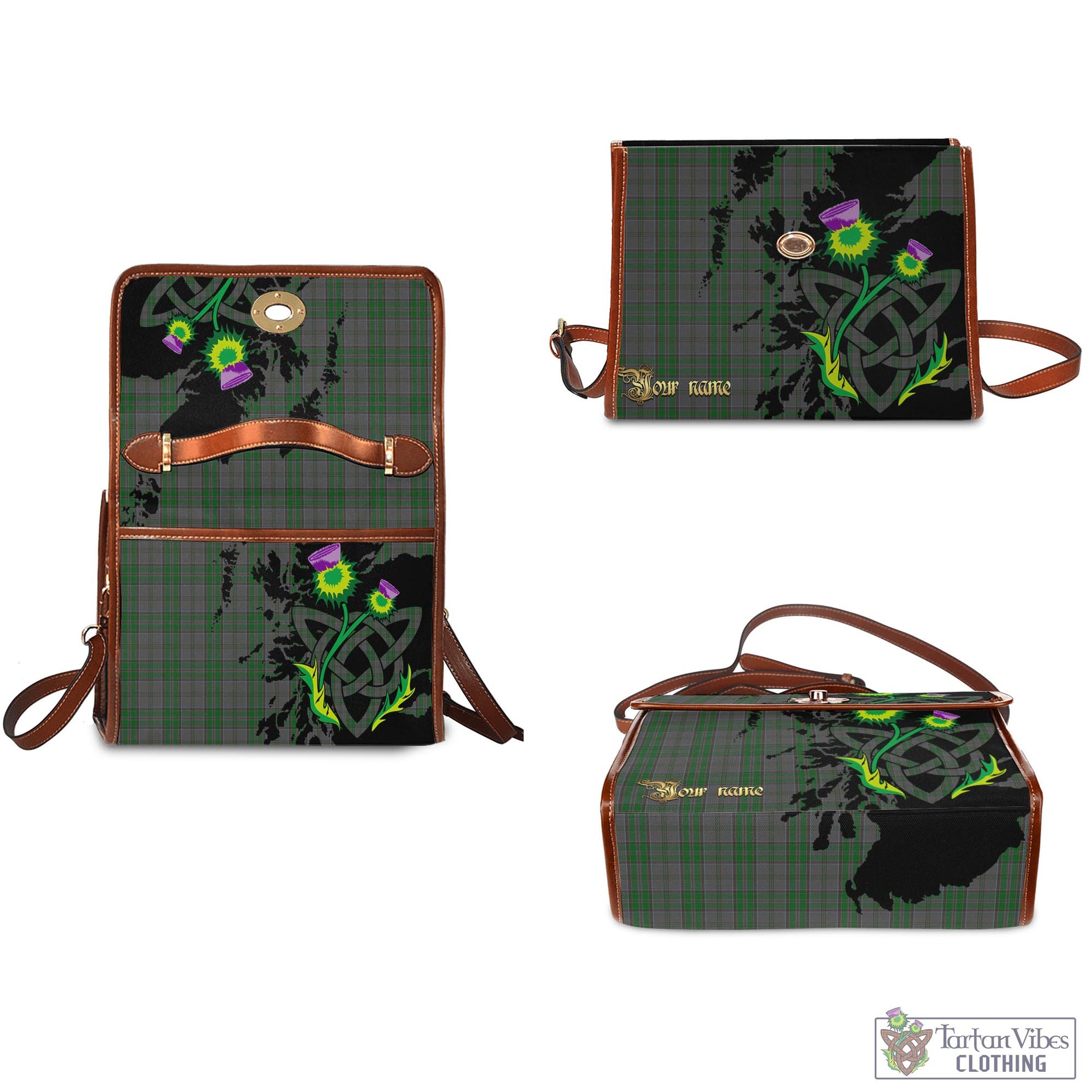 Tartan Vibes Clothing Wicklow County Ireland Tartan Waterproof Canvas Bag with Scotland Map and Thistle Celtic Accents
