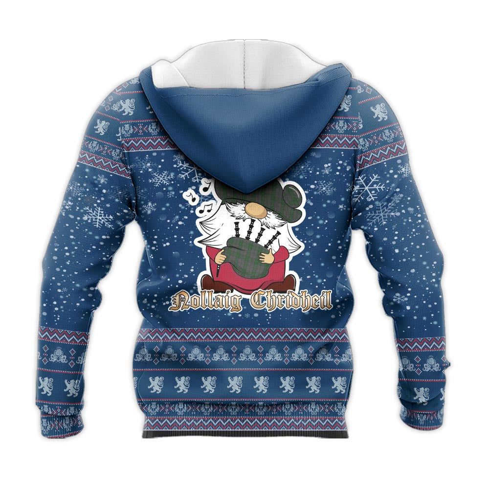 Wicklow County Ireland Clan Christmas Knitted Hoodie with Funny Gnome Playing Bagpipes - Tartanvibesclothing