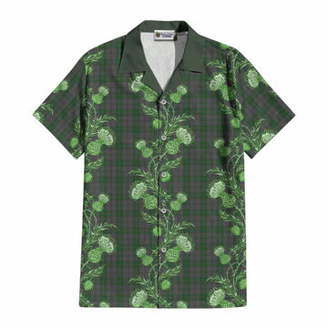 Wicklow County Ireland Tartan Cotton Hawaiian Shirt Seamless Scottish Thistle Flowers