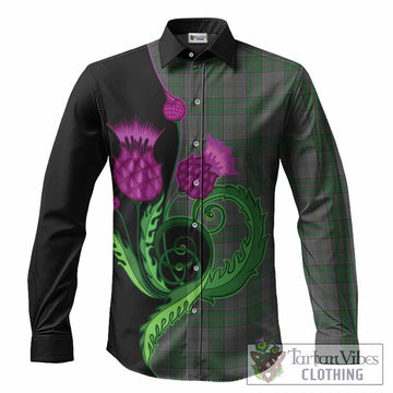Wicklow County Ireland Tartan Long Sleeve Button Shirts Traditional Scottish Thistle