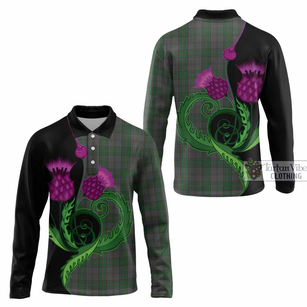 Wicklow County Ireland Tartan Long Sleeve Polo Shirt Traditional Scottish Thistle