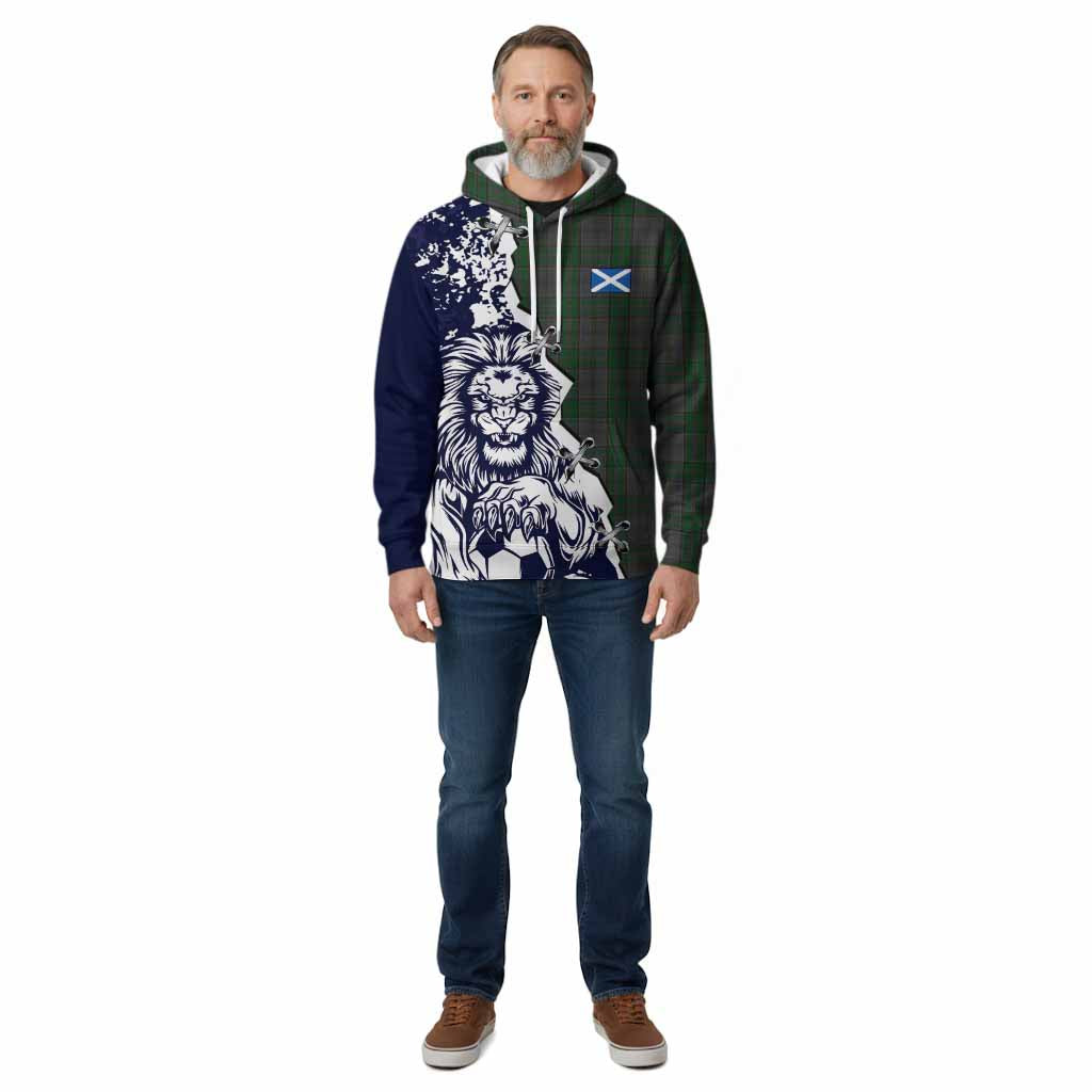 Wicklow County Ireland Tartan Scottish Cotton Hoodie Angry Lion With Soccer Ball Style