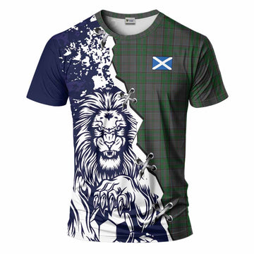Wicklow County Ireland Tartan Scottish T-Shirt Angry Lion With Soccer Ball Style