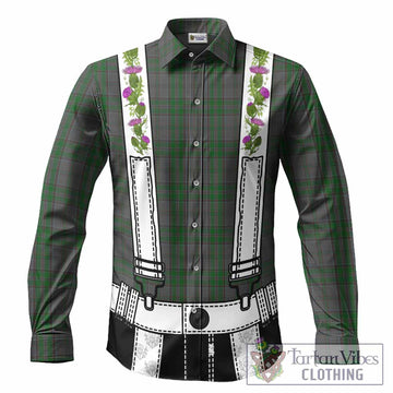 Wicklow Tartan Lederhosen Costume Long Sleeve Button Shirts Scotland Thistle Floral