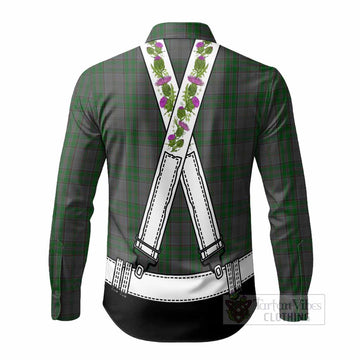Wicklow Tartan Lederhosen Costume Long Sleeve Button Shirts Scotland Thistle Floral