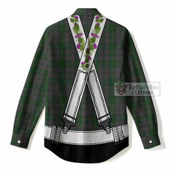Wicklow Tartan Lederhosen Costume Women Casual Shirt Scotland Thistle Floral