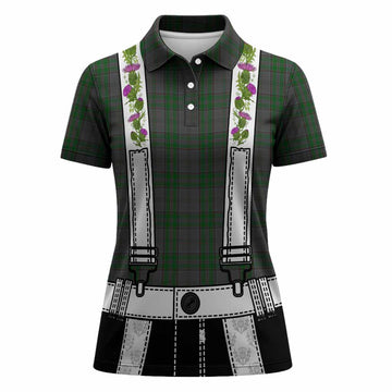 Wicklow Tartan Lederhosen Costume Women Polo Shirt Scotland Thistle Floral