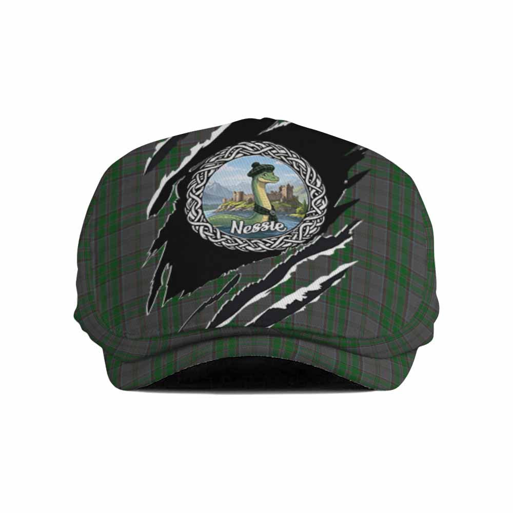 Wicklow Tartan Loch Ness Monster Flat Cap, Jeff Cap Celtic Knot Nessie Art