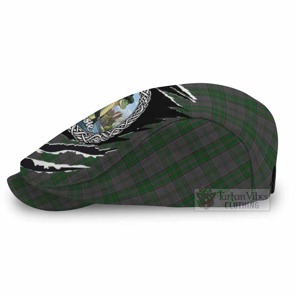 Wicklow Tartan Loch Ness Monster Flat Cap, Jeff Cap Celtic Knot Nessie Art