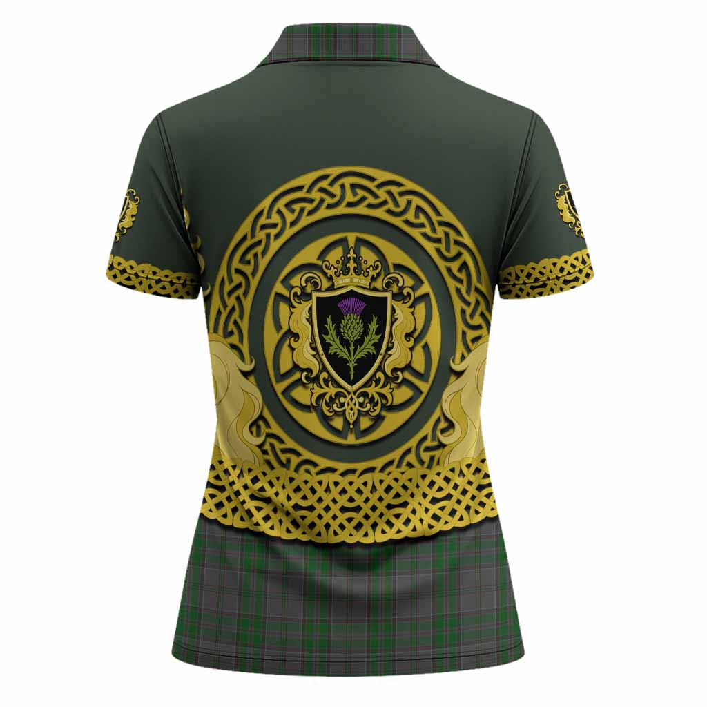 Wicklow Tartan Women Polo Shirt Unicorn Celtic Knot And Thistle Emblem