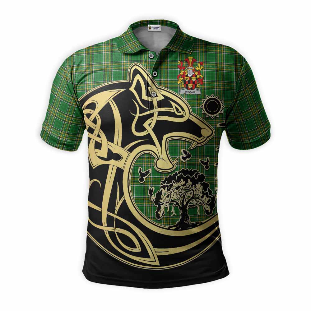 Tartan Vibes Clothing Wiggat Irish Tartan Polo Shirt with Coat of Arms Celtic Wolf Style