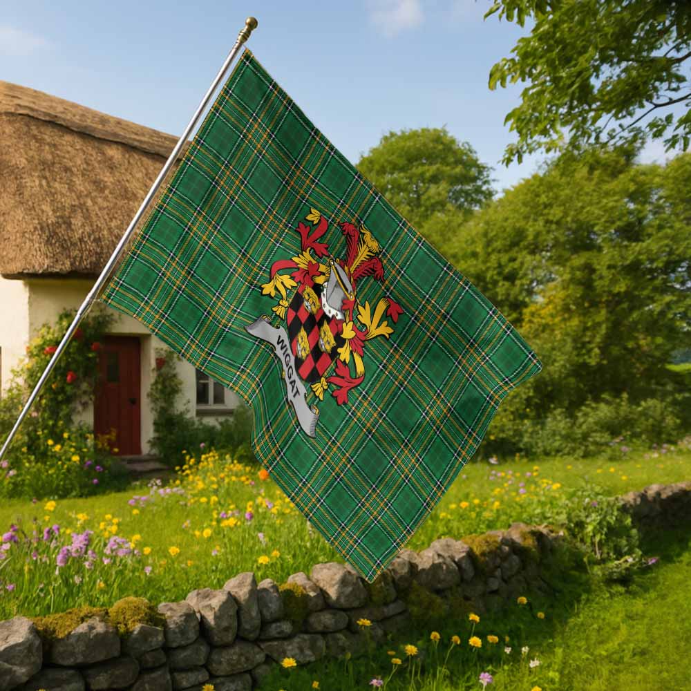 Tartan Vibes Clothing Wiggat Irish Clan Tartan House Flag with Coat of Arms