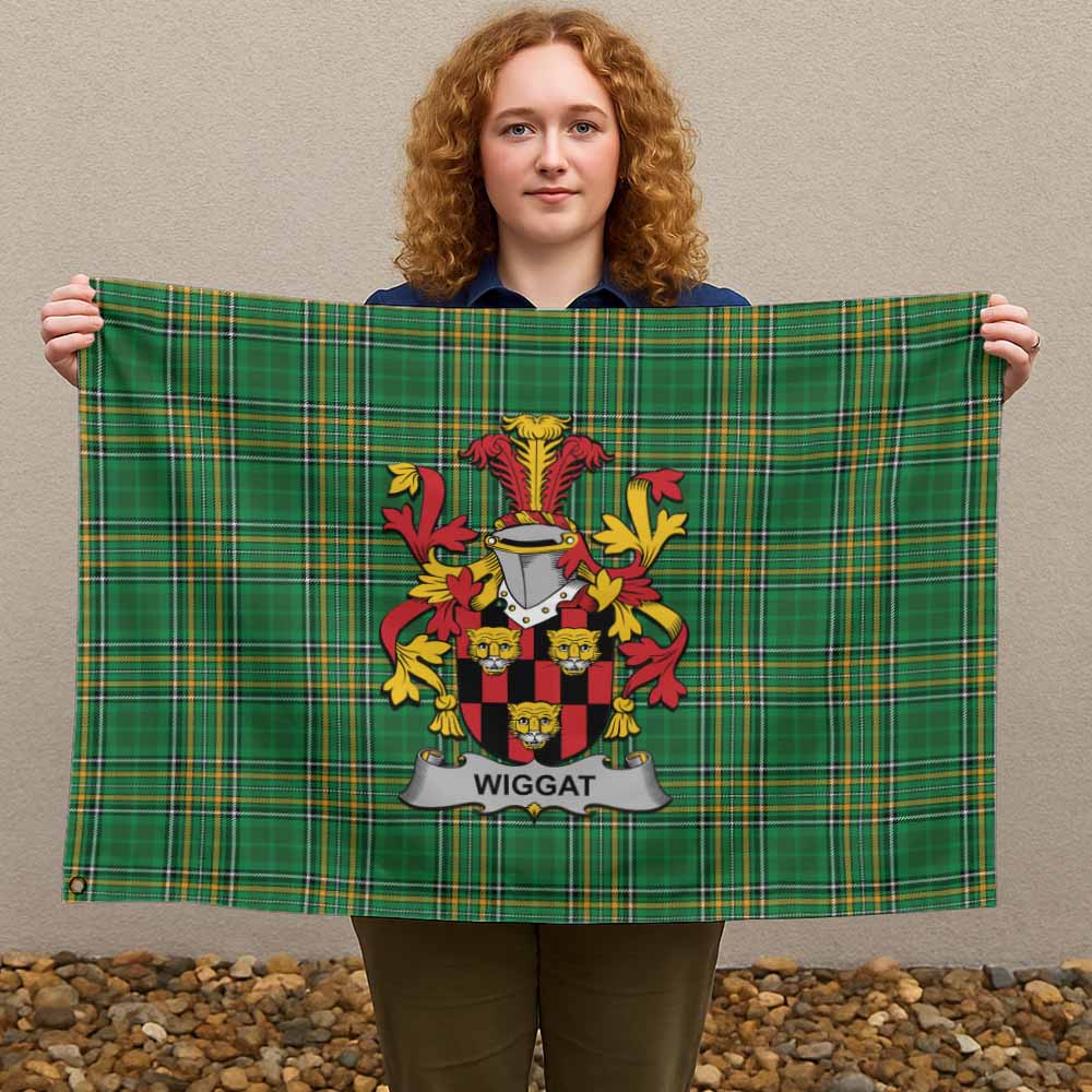 Tartan Vibes Clothing Wiggat Irish Clan Tartan House Flag with Coat of Arms